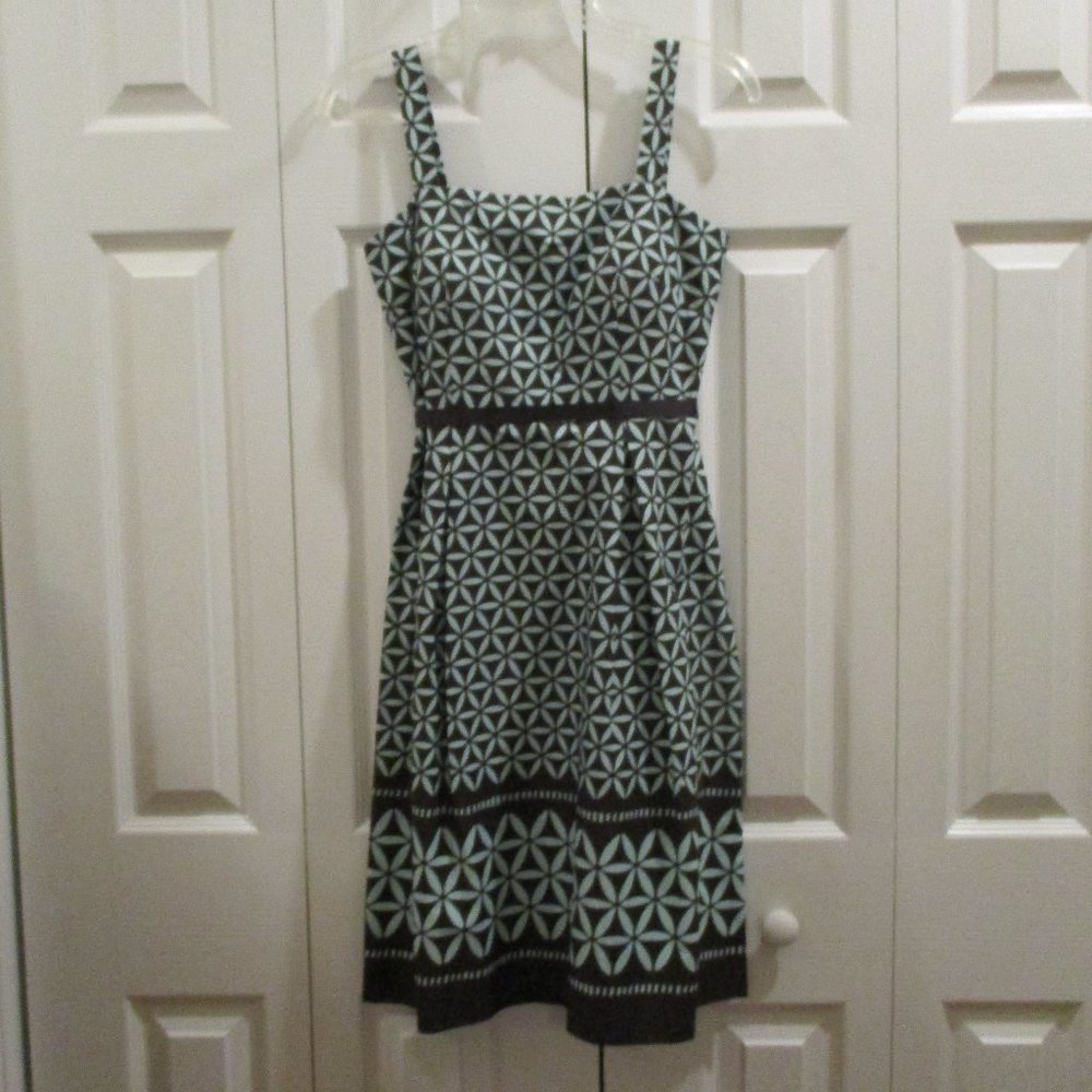Simple Sundress sz 6 Petite Tiffany Blue & Brown Geometric Pattern